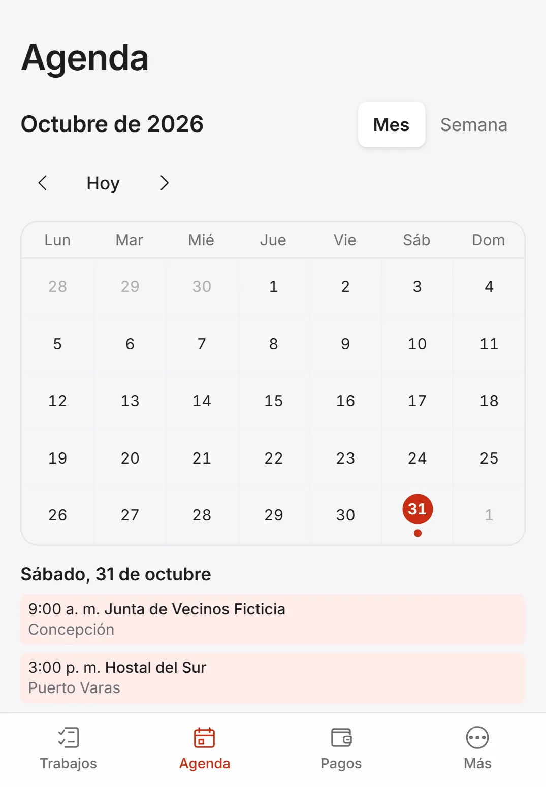 Calendario con trabajos agendados